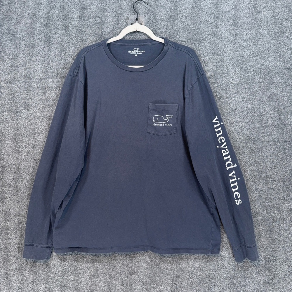 Vineyard Vines Tshirt Mens XL Blue Long Sleeve Whale Logo Pocket Tee Cotton